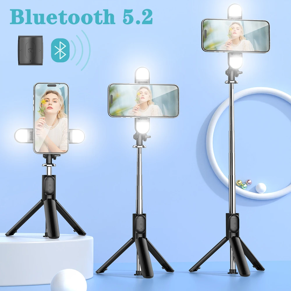 Фото Беспроводная селфи-палка New Bee, штатив с подсветкой, Bluetooth, выдвижной, для iPhone №1