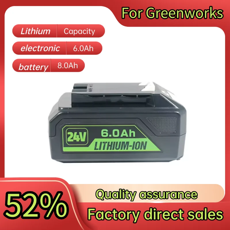 Для Greenworks 24 В 8,0 Ач литий-ионный аккумулятор, совместимый с инструментами Greenworks, оригинальный, 100% новый
