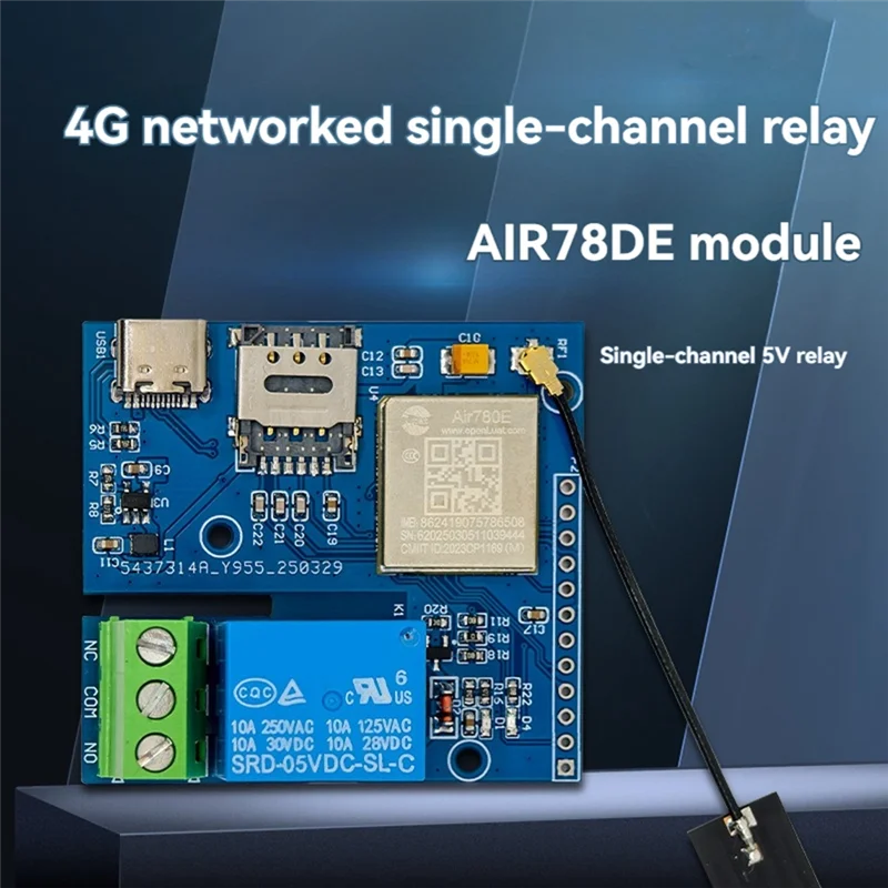 Модуль управления одним релейным реле LBER Iot 4G с AIR780E, поддерживает источник питания типа C