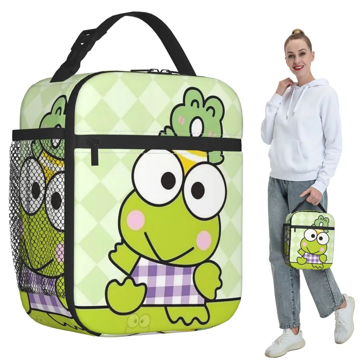 Keroppi Big-eyed Frog Cartoo Изолированная сумка для обеда для детей Школьный холодильник Термальная коробка для еды Сумка Портативные ланч-боксы Контейнер