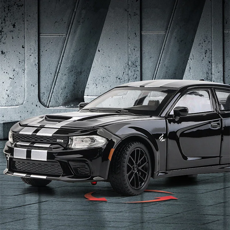 Фото Зарядное устройство DODGE SRT Hellcat, модель спортивного автомобиля из сплава, литая под давлением мышечная машина, модель автомобиля, имитация звука и света, детская игрушка в подарок №4