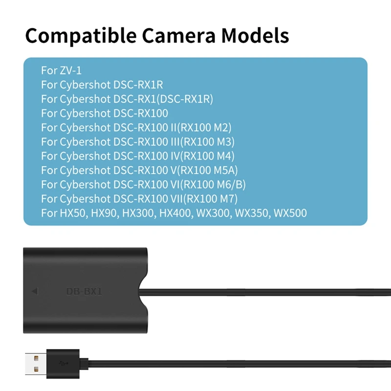 Фото NP-BX1 Фиктивный аккумулятор с адаптером питания USB-A Соединитель постоянного тока для камеры Sony ZV-1 RX100 M7 M6 M5 RX1R HX50 HX90 HX300 HX400 №2