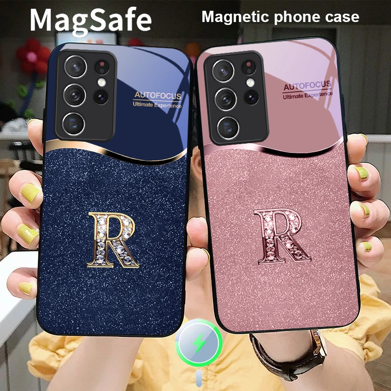 Чехол для телефона Samsung S25 S25 Edge S25Ultra S8 S9 S10 20 S21 Pro S22 Plus S23 FE S24 Ultra Magsafe Glass с золотыми краями