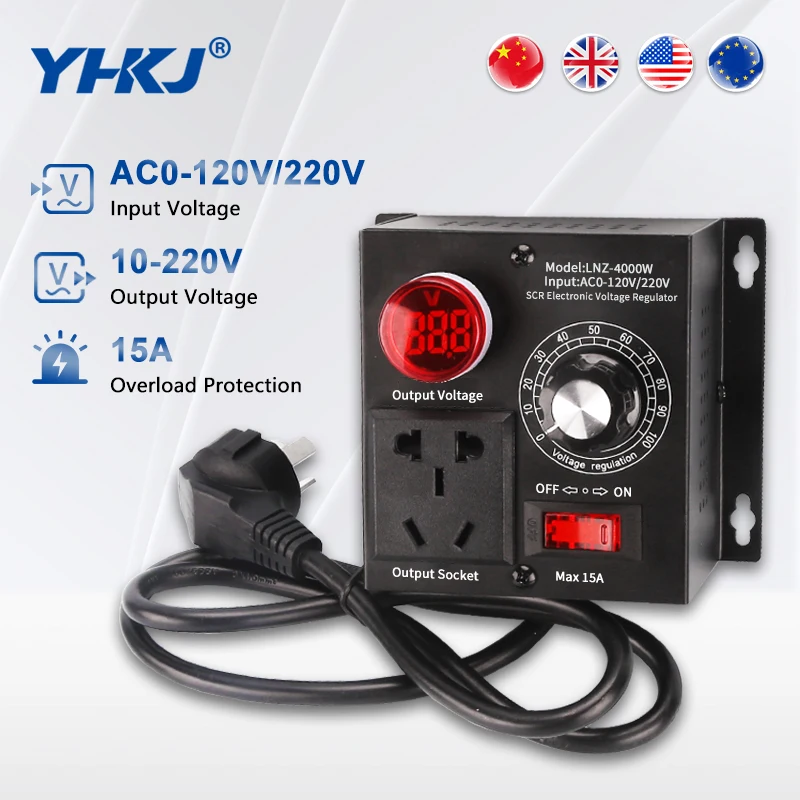 LNZ-4000W AC220V 4000W Регулятор напряжения Портативный температурный регулятор скорости света Регулируемое напряжение Монофазный контроллер