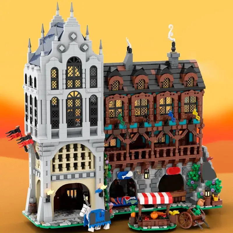 Новый 4136 шт. Moc Европейский средневековый вид на улицу городской квадратный замок на заказ модель головоломки Diy креативные идеи детские игрушки подарки на день рождения