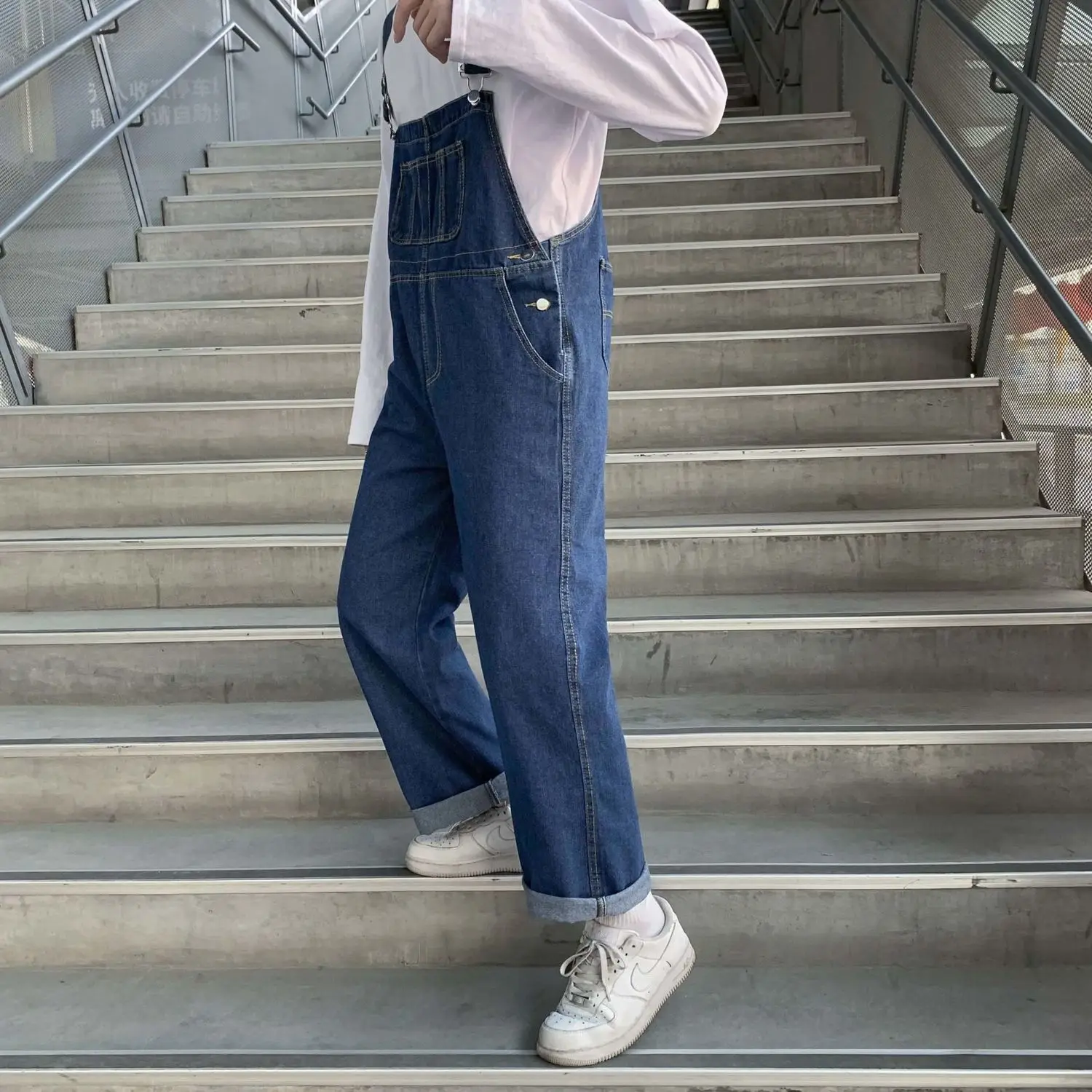 Фото Джинсовые брюки на подтяжках 5Xl, мужской прямой мешковатый комбинезон, синие джинсы, весенне-летние комбинезоны большого размера, корейская... №5