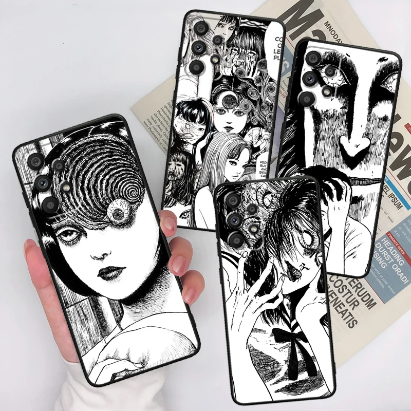 Черный чехол для телефона с ужасным комиксом Junji Ito для Samsung Galaxy A73 A72 A55 A54 A53 A52S A34 A33 A32 A24 A23 A05S