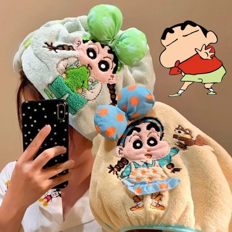 Полотенце для сушки волос Crayon Shin-chan, коралловый флис, большие полотенца из микрофибры, мягкое полотенце для волос в стиле аниме с эластичной петлей