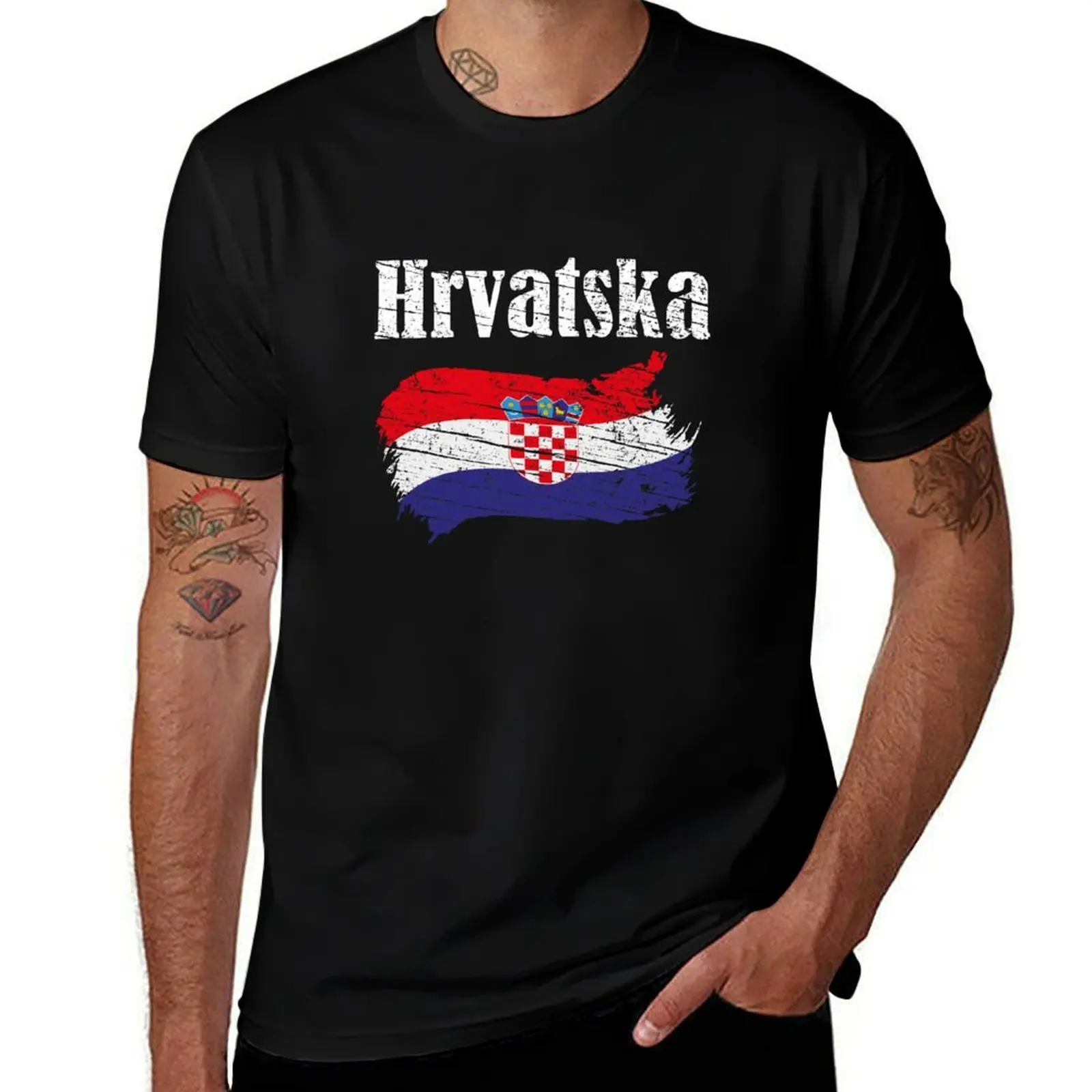 Hrvatska Croatian Flag Винтажная графика - Сувенир для любителей Хорватии и туристов, крутая национальная подарочная футболка
