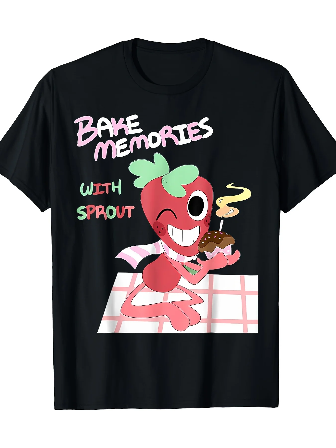 Мужская футболка с рисунком «Bake Memories with Sprout» — с коротким рукавом, круглым вырезом, повседневная и удобная посадка, забавный дизайн Sprout