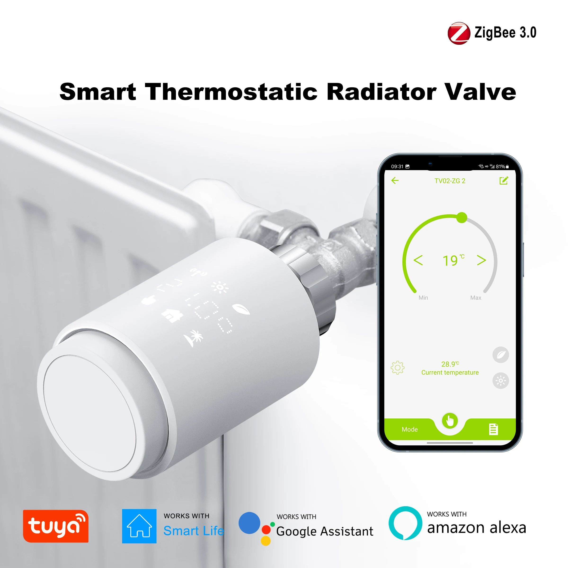 Термостатический клапан радиатора Tuya ZigBee, умный термостат с функцией программирования, работает с Alexa Hey Google
