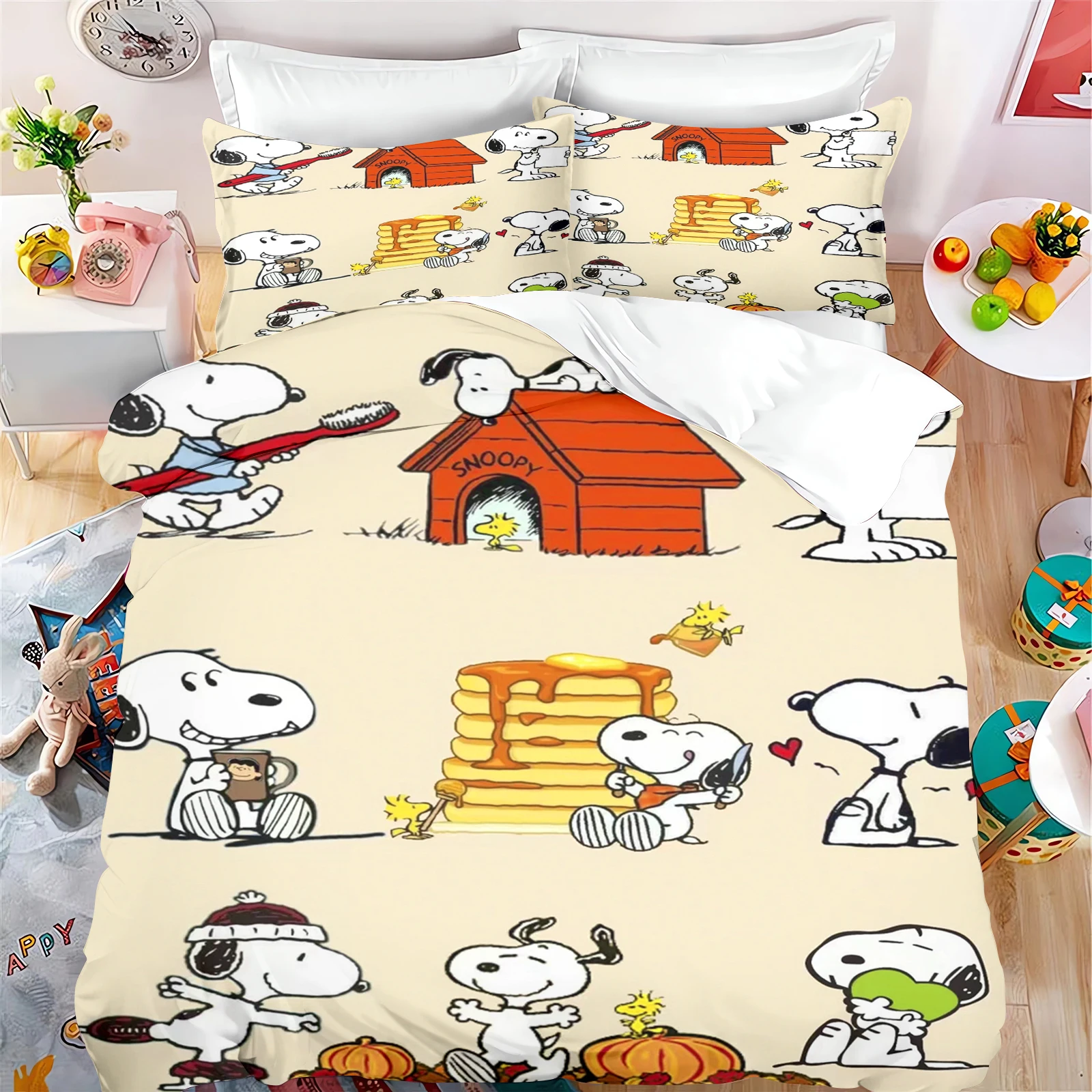 Пододеяльник Snoopy с 3D милым принтом, декор, удобный комплект из 100% полиэстера, мягкое дышащее постельное белье для детей-подростков