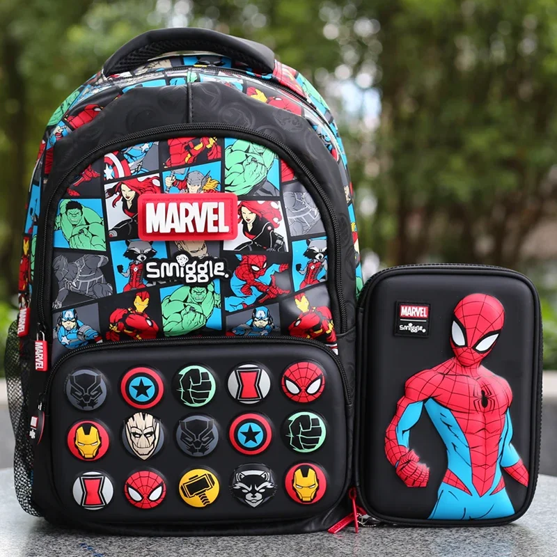 Новая школьная сумка Marvel Smiggle, рюкзак супергероя для мальчиков, Железный человек, Человек-паук, студенческий рюкзак, бутылка для воды, сумка для еды, пенал
