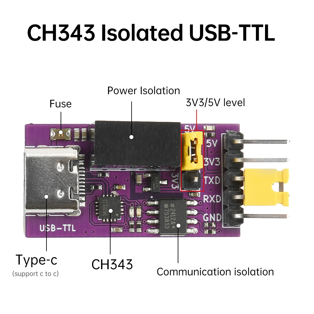 Фото CH343 Изолированный преобразователь последовательной изоляции USB в TTL 3,3 В/5 В, модуль загрузчика UART 6 Мбит/с №2