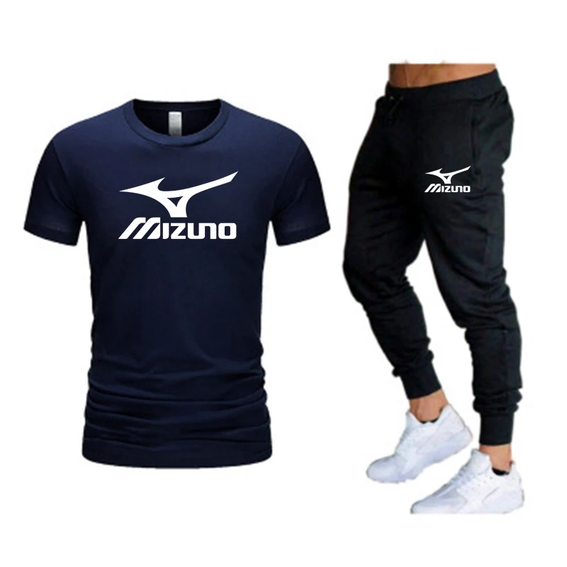 Фото Мужская брендовая спортивная одежда MIZUNO, комплект с шортами, быстросохнущая футболка с коротким рукавом и шорты, повседневная одежда, мужской спортивный костюм №4