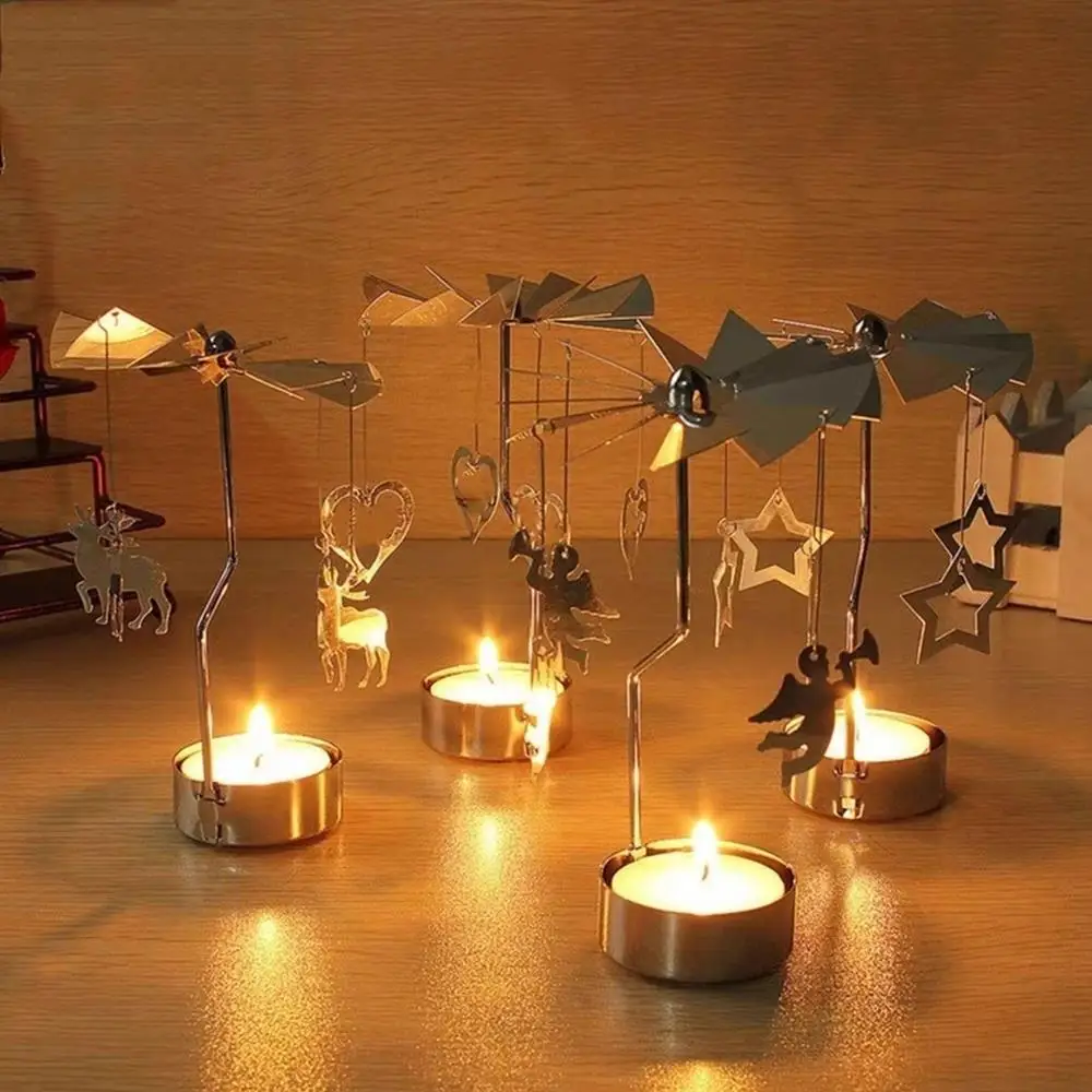 Фото 1Pcs Sliver Metal Carousel Candle Holder Christmas Rotating Candle Holder Dinner Party Wedding Cake Candlesticks Decoration Gift №4