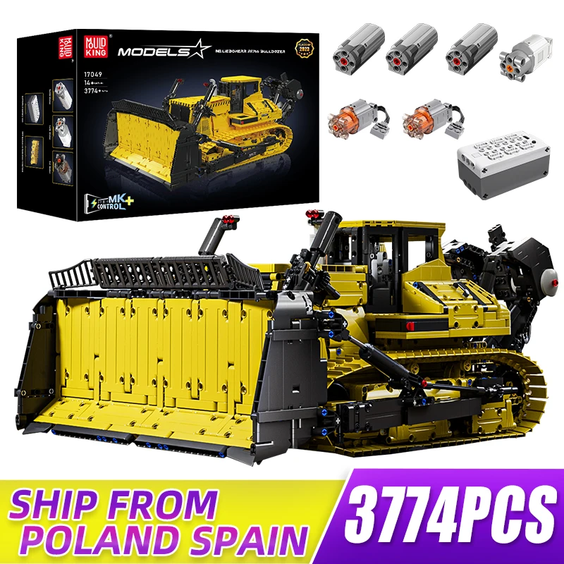 Гусеничный бульдозер MOULD KING 17049 Technik с электроприводом PR766, дистанционное управление через приложение, набор строительных блоков для детей и взрослых