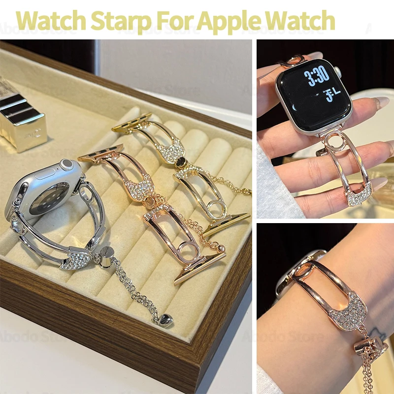 Дизайнерский ремешок с бумажной клипсой для Apple Watch 44 мм Band38 40 41 42 45 46 49 мм Металлическая молния для Iwatch Band 10 9 8 7 6 5 Ultra Браслет
