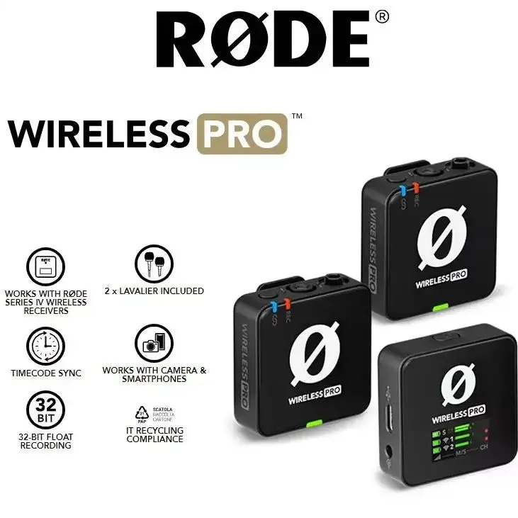 Беспроводная микрофонная система RODE Wireless Pro Premium Компактная беспроводная микрофонная система 32-битная поплавковая система для записи на плате