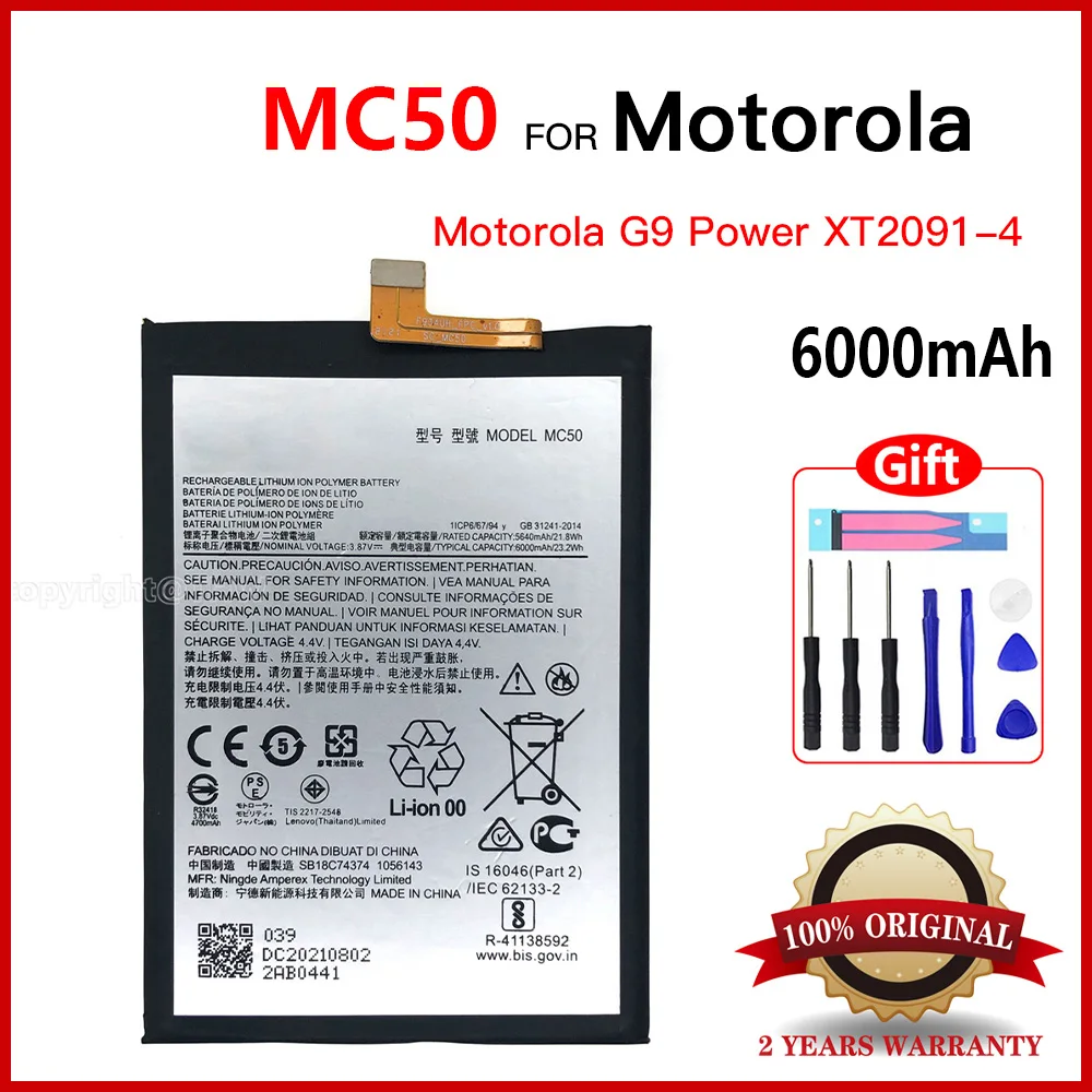 Оригинальная 100% оригинальная батарея MC50 6000 мАч для Motorola G9 Power XT2091-4, аккумуляторы для телефонов + БЕСПЛАТНЫЕ ИНСТРУМЕНТЫ