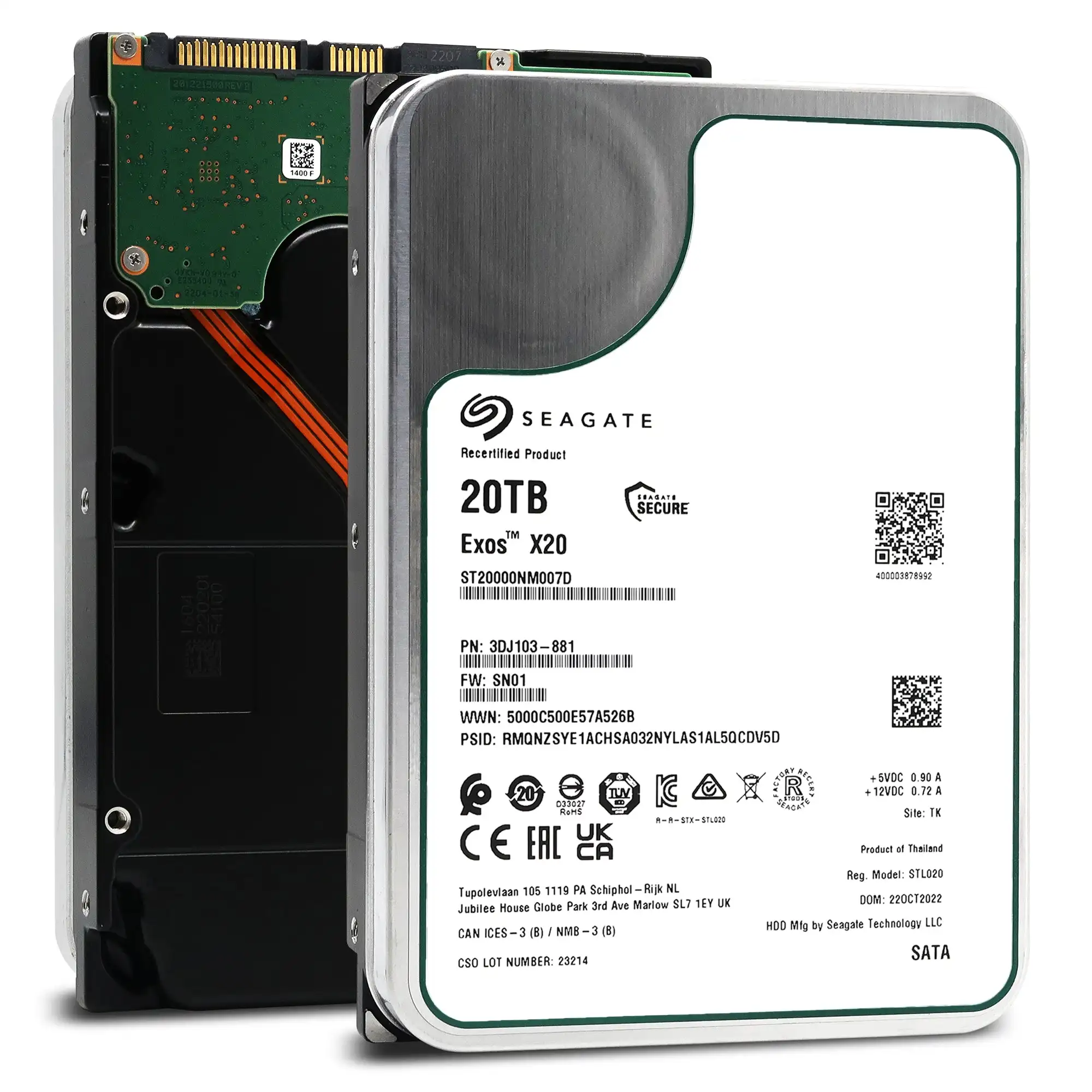 Фото Твердотельный накопитель ST20000NM007D для Seagate Exos X20 20 ТБ 7,2 K RPM SATA 6 Гб/с дюйма №1
