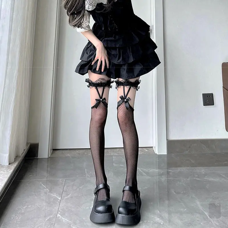 Фото Новинка Kaus Kaki Lolita Stoking Paha Hangat Tinggi Lolita Pita Di Atas Lutut Kaus Kaki Tube Panjang JK Perempuan Lolita Benang Ja №4