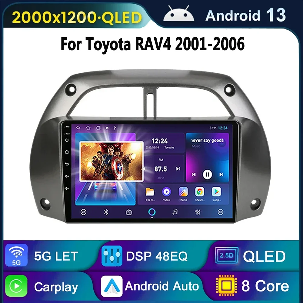 Для Toyota RAV4 2001 2002 2003 2004 2005 2006 8G + 256G Android 13 Carplay Автомобильный радиоприемник Мультимедийный видеоплеер Навигация GPS 2 DIN