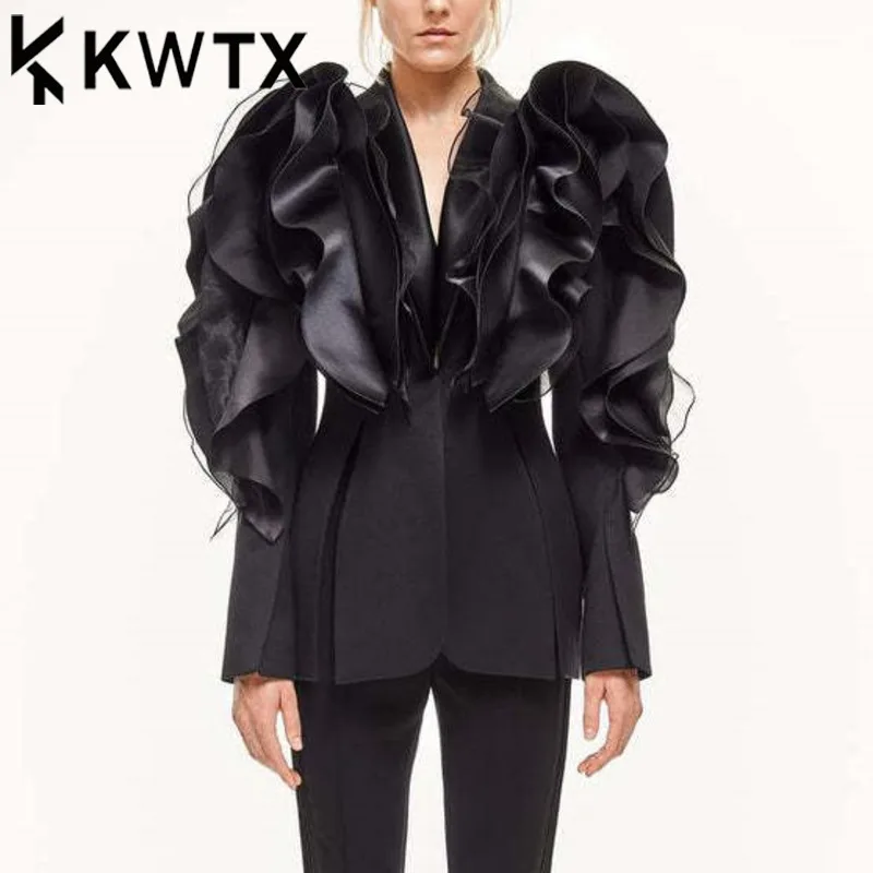 KWTX сетчатые пиджаки с рюшами, женские куртки со сборкой на талии, женские пальто Tide, темпераментная одежда, новинка весны 2023 г.