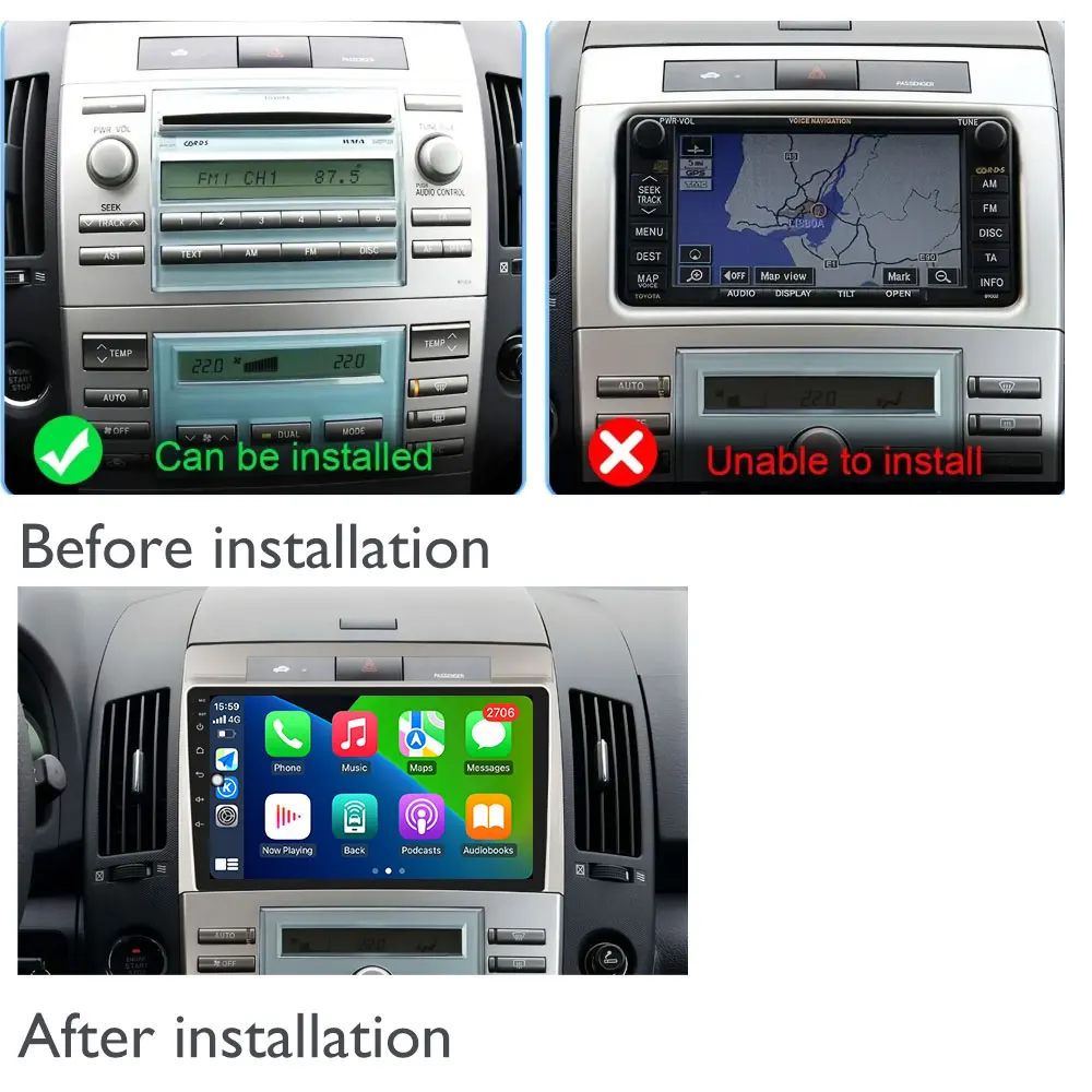 Фото Беспроводной Carplay Android Auto 2K головное устройство с сенсорным экраном для Toyota Corolla Verso AR10 2004-2009 Android 15, автомобильный мультимедийный плеер №2