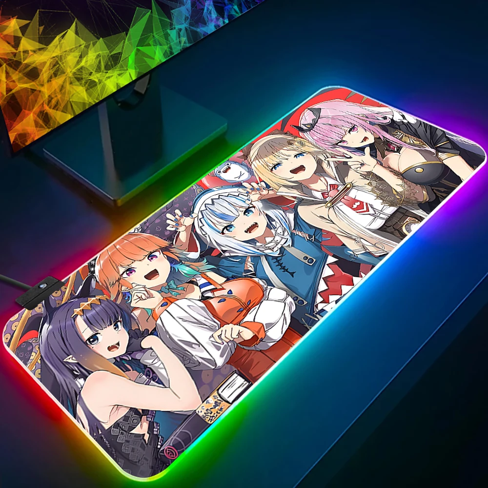 Hololive виртуальный Youtuber Vtuber RGB ПК геймерский коврик для клавиатуры мыши коврик для мыши светящийся коврик для мыши резиновый игровой компьютерный коврик