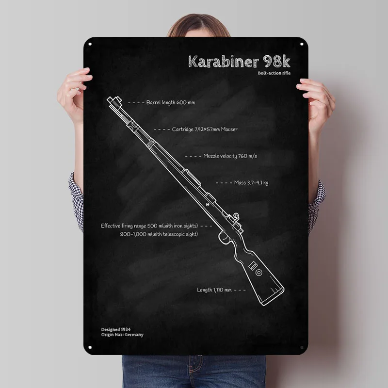 Карабин 98k, чертеж винтовки, металлический плакат, фотографии, предметы для украшения стен, металлические жестяные вывески на заказ для настенного художественного украшения, ретро