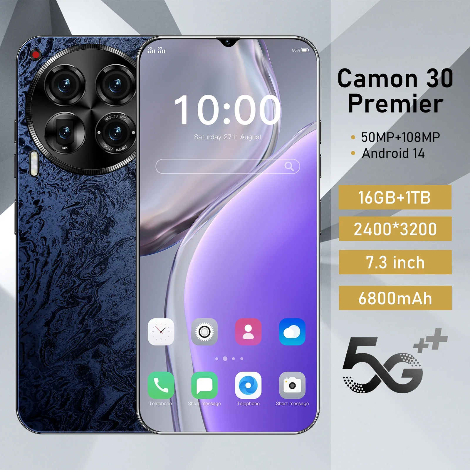Оригинальный глобальный телефон Camon 30, 7,3-дюймовый смартфон, Android 5G, Qualcomm 888, 108 МП, камера celulares с прозрачным корпусом, сотовые телефоны