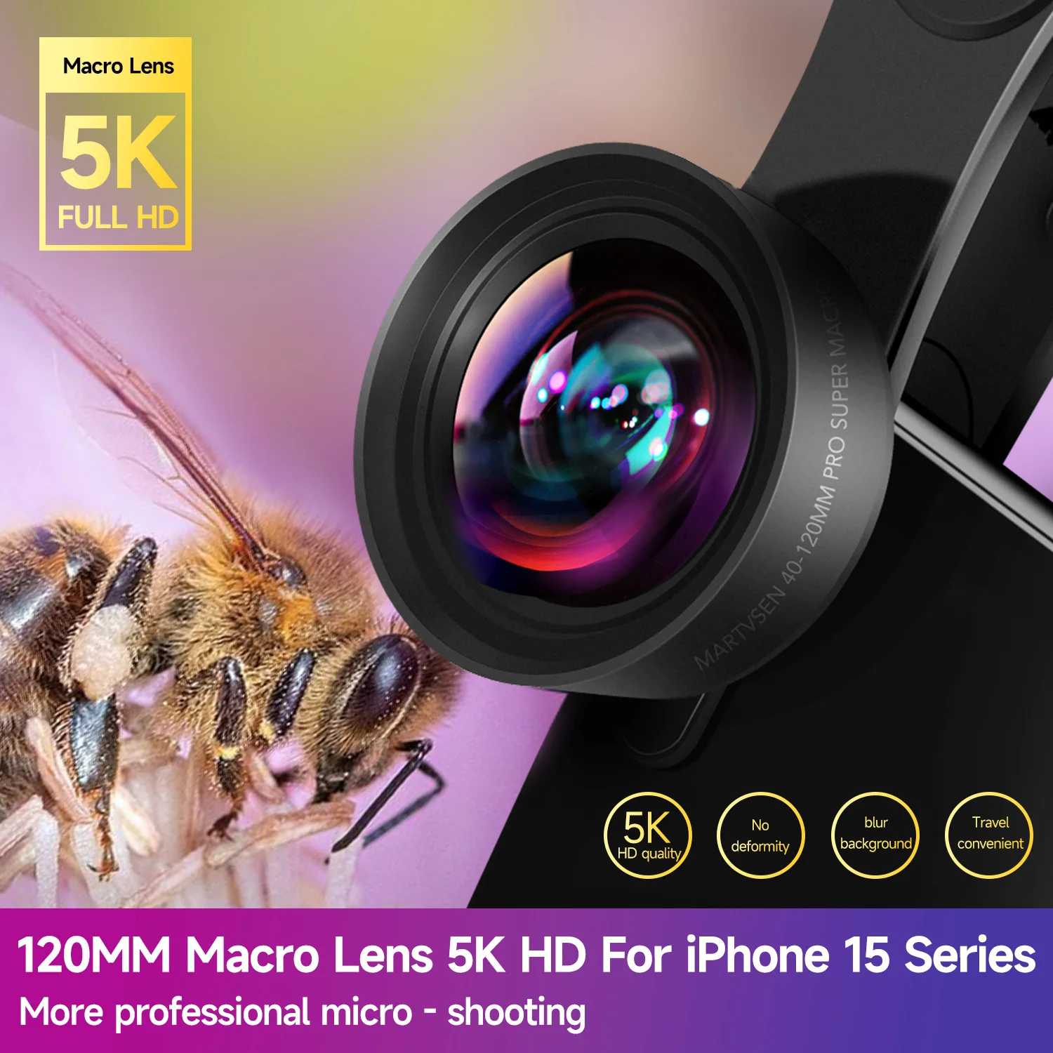 Макрообъектив MARTVSEN 120 мм, профессиональный 5K HD 10x Super Macro, универсальный фотообъектив с зажимом для камеры Samsung Andriod iPhone