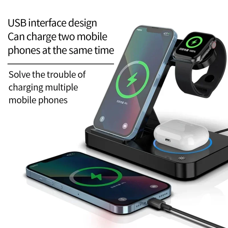 Док-станция для быстрой зарядки Apple Watch Qi, индукционная станция для iPhone 13 12 11 Airpods Pro Sumsang S21, складная подставка для беспроводного зарядного устройства