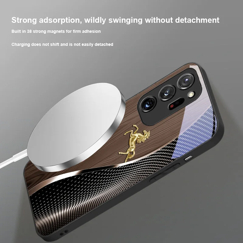 Фото Для Samsung S 21 Ultra 22 25 Edge 4 5 G FE 20 PLUS 23 24 ПРИМЕЧАНИЕ Стеклянный магнитный чехол для телефона с градиентной сеткой под дерево Золотая лошадь №4