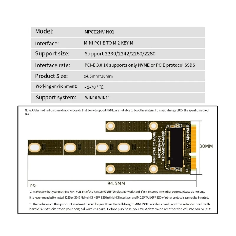 Фото 896F Адаптер PCIE в NVME Плата-переходник PCIE в M.2 M Плата расширения ключей №5