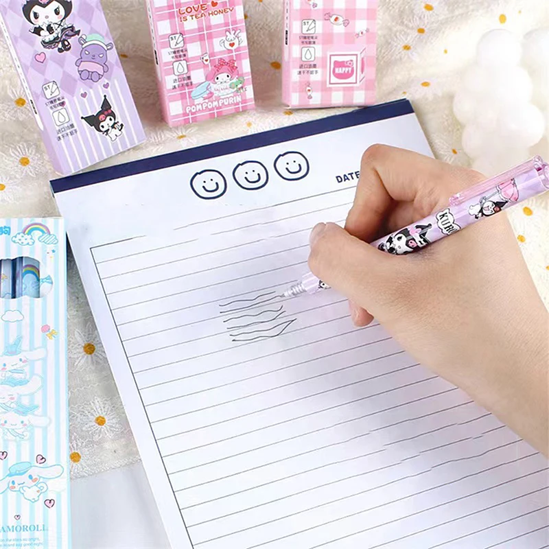 Ручка для письма Kawaii Anime Sanrio, Hello Kitty Kuromi 4 коробки быстросохнущая высококлассная гелевая ручка для студентов с мультяшным рисунком