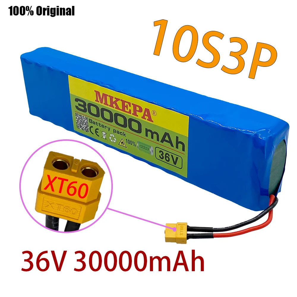 Аккумулятор 10S3P 36 В для электровелосипеда, аккумулятор 18650, литий-ионная батарея 500 Вт, высокая мощность и большая емкость, Разъем XT60 для мотоцикла, скутера