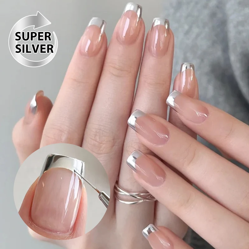 Фото BORN PRETTY 5 мл Upgrade Strong Silver Painting Гель-лак Металлик Французский стиль Nail Art Soak Off Гель-лак для ногтей Silver Mirror №4