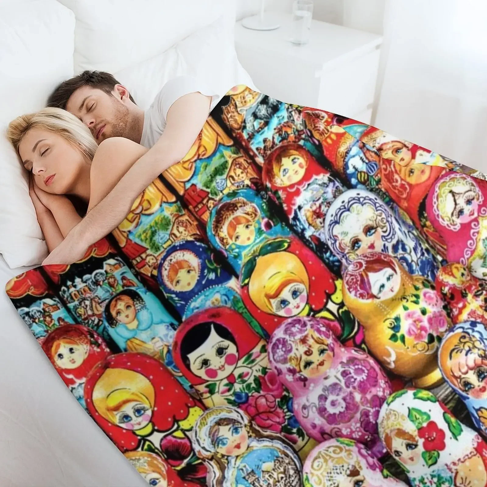 Фото Множество матришковых кукол с принтом фотографии от Mysticladyart Matryoshka Пледы Фланелевые термоодеяла Retros Тонкие одеяла №4