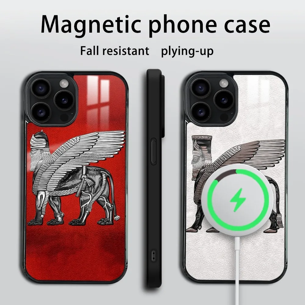 Фото Чехол для телефона Lamassu Assyrian Winged Lion для iPhone 16, 15, 14, 13, 12, 11 Pro Max Plus Mini Mirror, беспроводной магнитный чехол №2