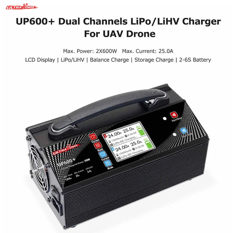 Ultra Power UP600+ 2x 600 Вт 25A 2-6S двухканальное зарядное устройство Lipo LiHV для зарядного устройства для дрона БПЛА