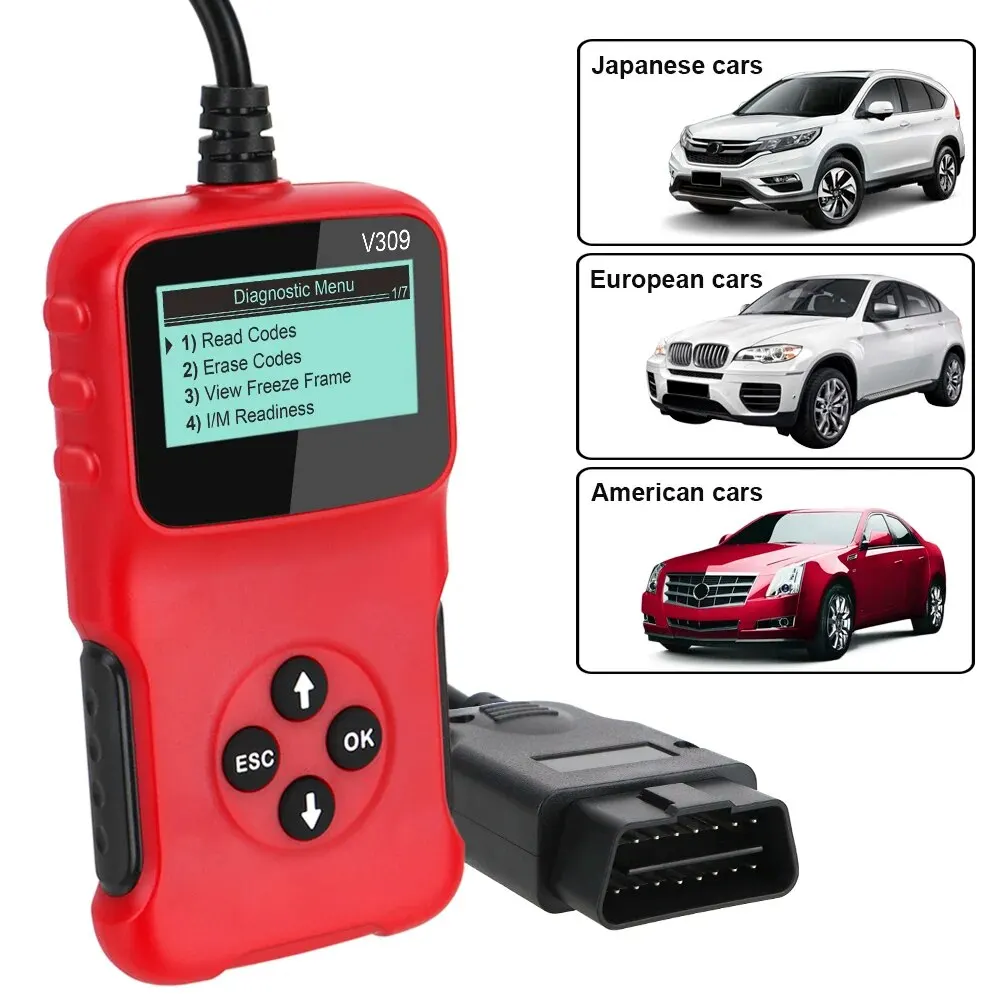 Считыватель кодов ELM 327 V309 OBD2, сканер OBD 2, автомобильный диагностический прибор OBDII, цифровой дисплей