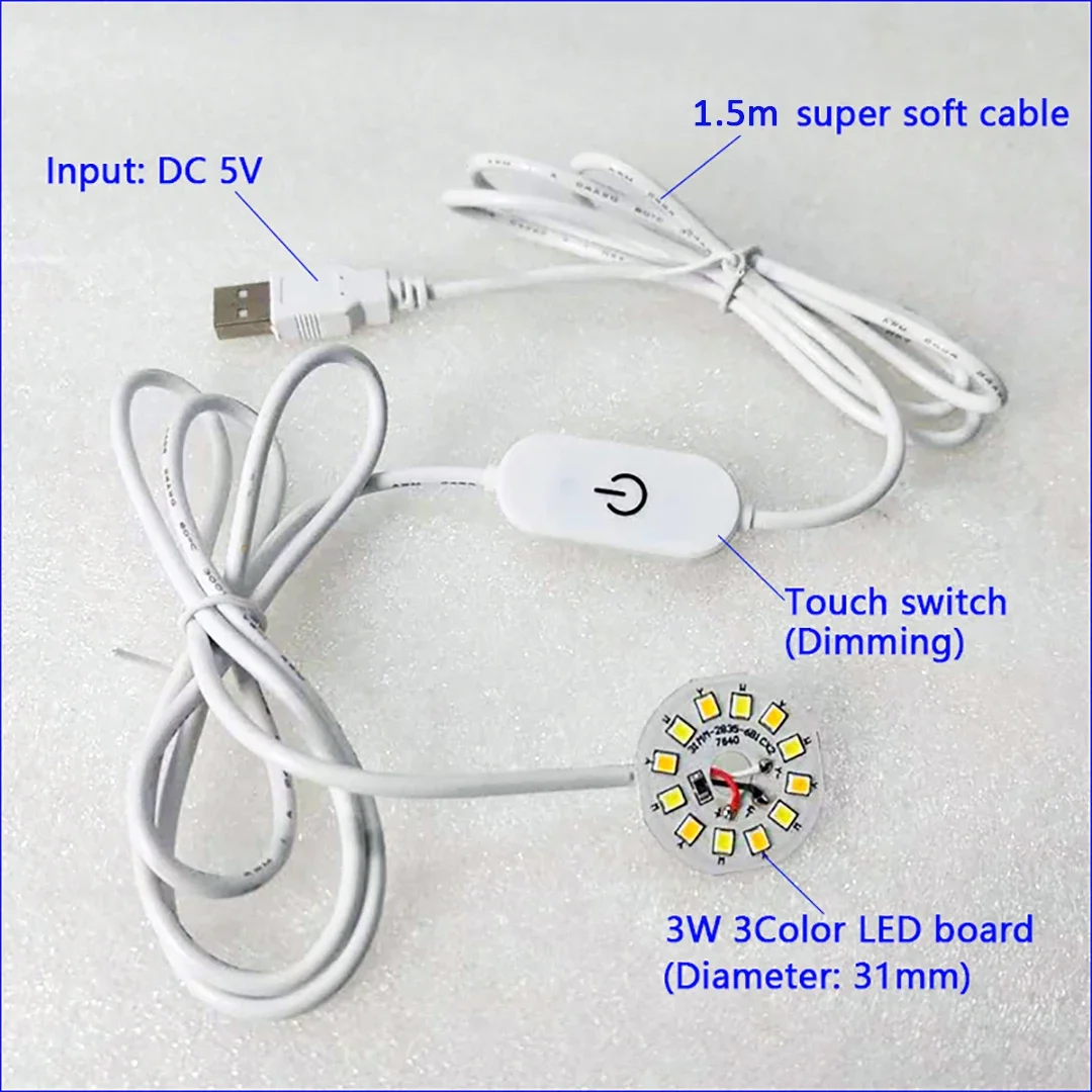 Фото USB-лампа для чтения, длина кабеля 1,5 м, 5 В, 3 цвета, 3 Вт, 10 Вт №3