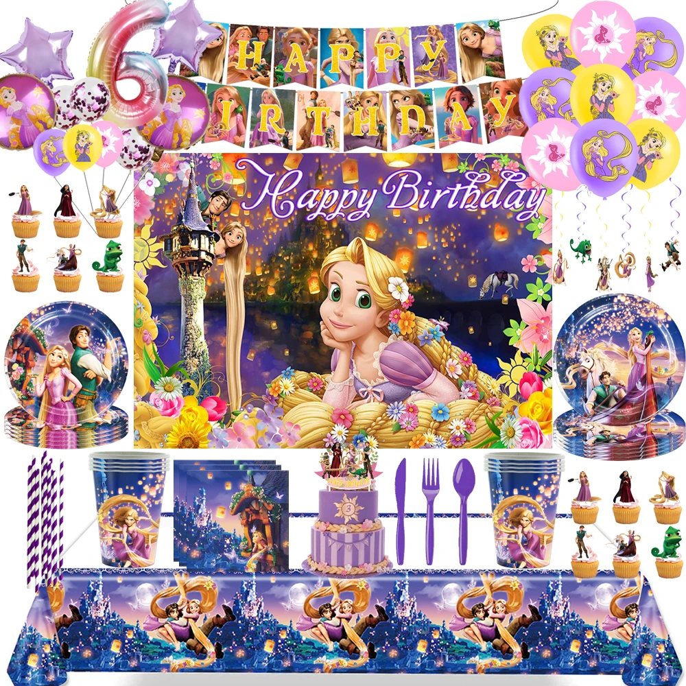 Disney Tangled Rapunzel Princess вечерние, одноразовые фотообои, баннеры для девочек, день рождения