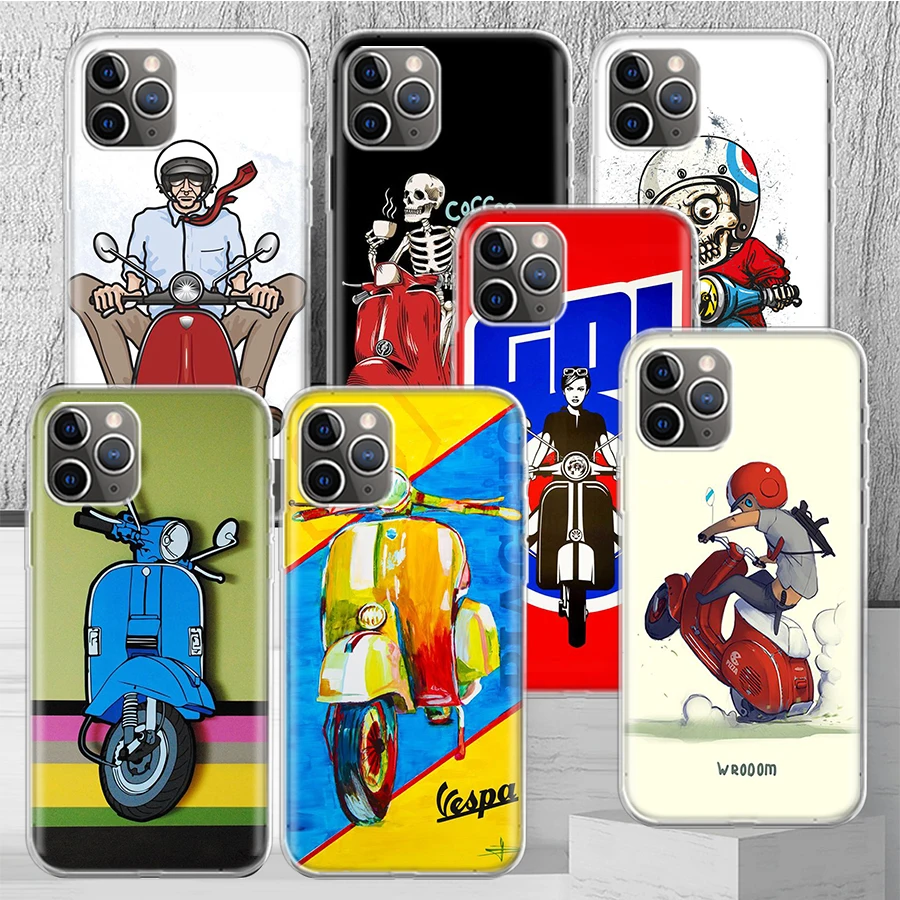 Чехол для телефона Vespa для скутера и мотоцикла, мягкий чехол для iPhone 14, 13 Pro, 11, 15, Art, 12, XR, X, XS, Max, 7, 8, 6S Plus, SE