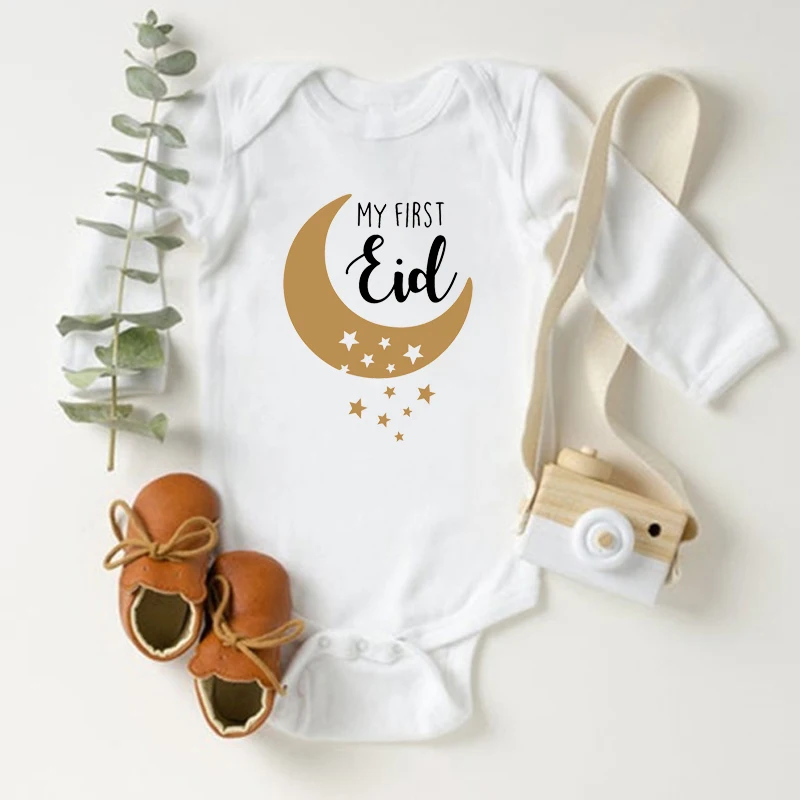 My First Eid, печатные детские комбинезоны с длинным рукавом для мальчиков и девочек, забавные Комбинезоны для младенцев, одежда для 1-го праздник...