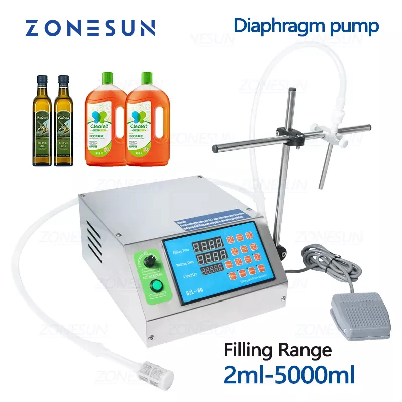 Мембранный насос ZONESUN, полуавтоматическая машина для розлива жидкости в бутылки, для сока, напитков, масла, духов