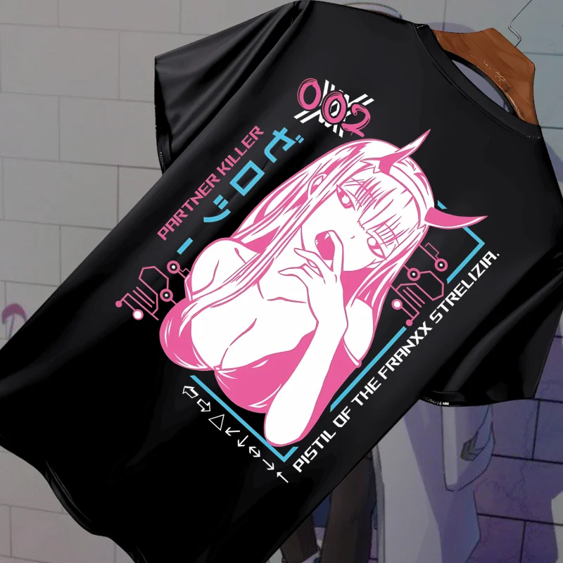 Фото Аниме ZERO TWO Katun Premium 24s-футболка дистро Дарлинг в Franxx футболка оверсайз Dewasa №4