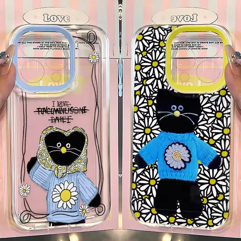 Чехол для телефона Ins Korean Cat Little Daisy для iPhone 16 16e 15 14 13 12 11Pro Max X XR XS 7 8 15 16 14 Plus, прозрачный мягкий чехол из ТПУ (art.: 3920ceec99cc5) - 3920ceec99cc5